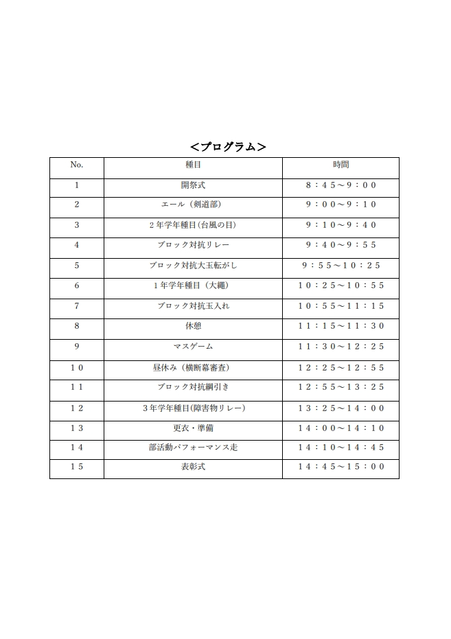 体育祭プログラム表
